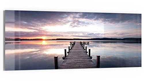DEQORI Glasbild Echtglas | Motiv Steg bei Sonnenuntergang | horizontal einteilig 125x50 cm | schöne Dekoration | Wandbild für Wohnzimmer, Schlafzimmer, Flur & Küche | moderne Wanddeko