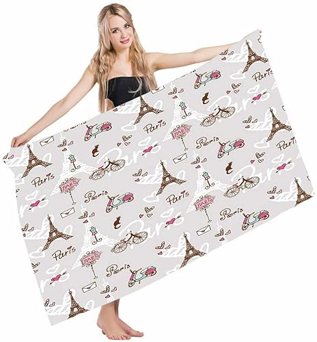 Badetücher Paris Vespa Bikes Schaufensterpuppe Eiffelturm Herzen Doodle-Stil Badelaken Leichtes Strandhandtuch Perfekt Strandtücher Für Wandern Outdoor Pool 80x130 cm