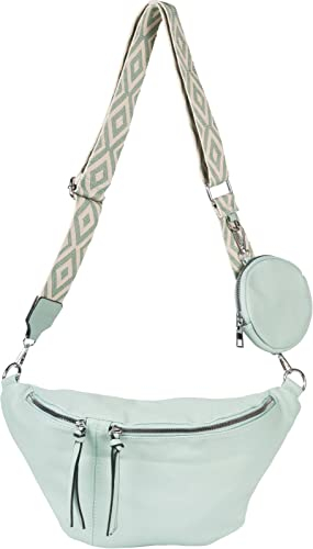 styleBREAKER Damen Halbmond Crossbody Schultertaschen Set 3-Teilig, Schultergurt mit Muster, Schlüsselanhänger, Börse 02012398, Farbe:Jadegrün