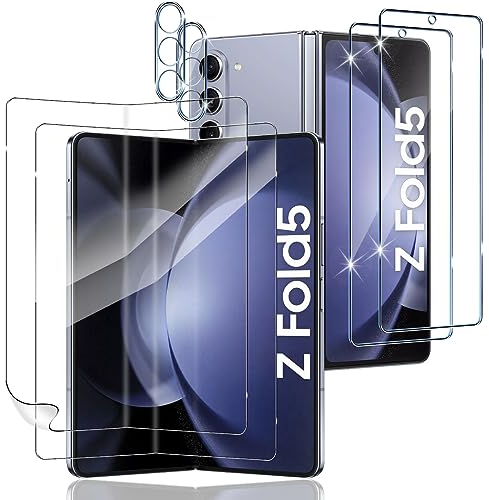 Wonsoso Kompatibel für Samsung Galaxy Z Fold 5 Schutzfolie, 2 Stück 9H Härte Externe für Panzerglas + 2 Stück Weiche TPU Innere Schutzfolie + 2 Stück Kameraschutz, Anti-Kratzen, HD Displayschutzfolie