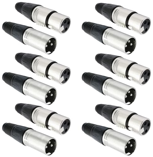 Greluma 12 Pièces Connecteurs XLR 3 broches,connecteurs XLR mâle/femelle,prise de câble micro,prise audio microphone