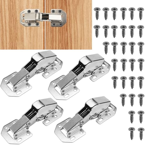 4 Pezzi Cerniera per Ante Senza Foro Incasso, Chiusura a 90 Gradi per Armadi, Cerniere con Chiusura Ammortizzata, Cerniere per Ante Cucina con 32 Viti, per Porte Mobili, Cucina, Armadi (113×43 mm)