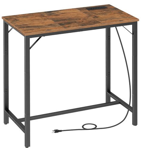 HOOBRO Bar Table with Charging Station, Rectangular Pub Table, High Top Coffee Table, Counter Bar Height Table, Narrow Long Dining Table, 35.4 L x 15.7 W x 35.6 H, Rustic Brown and Black BF90UBT01