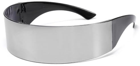 Futuristische Schmale Zyklopen Brille, Schnelle Brille Rave Verspiegelt Silber, Verspiegelte Techno Partybrille, Space Brille Männer und Frauen für Party Cosplay Requisiten