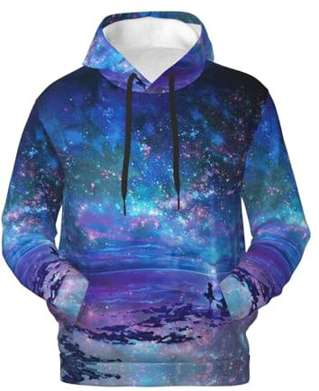VYONNE Ultraweiches gefüttertes Northern Lights Sweatshirt mit Kapuze und Taschen - Bequemer Hoodie, Sportshirt, Trainingsanzug, Herrenbekleidung, Nordlichter, 4X-Large