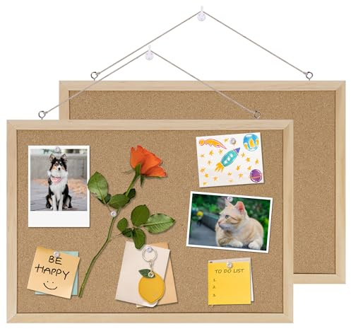 DAHAPYBOO Cork Board Bulletin Board 2 Pack,17X12 Cork Board for Office with Pin Oak Wood Boards,Hanging Corkboards for Office Home School Message Board or Vision Board Decoration