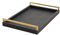 Generic Sagala 45,7 cm großes Serviertablett aus schwarzem Holz mit gebürsteten goldfarbenen Griffen, Shagreen-Leder, dekoratives Tablett, Couchtisch, großes Ottoman-Tablett für modernes Wohnzimmer,