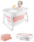 OHMG - Bañera plegable para bebé con taburete, lavabo de ducha portátil antideslizante en pie, para 0-3 años, agujeros de drenaje