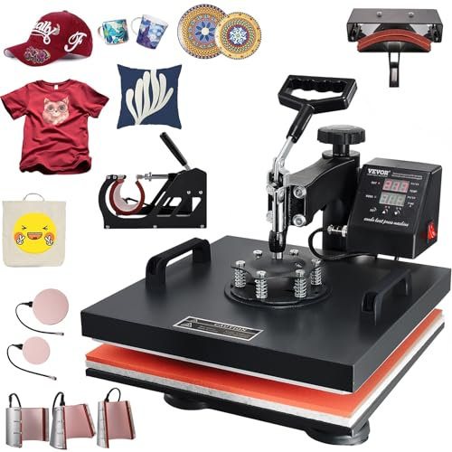 VEVOR Heat Press Machine 8 in 1 Combo Heat Press 15x15 Inch Heat Transfer Machine 360-Degree Swing Away Digital Tshirt Press Multifunction Heat Transfer Sublimation for T Shirts Mugs Hats Plates Caps