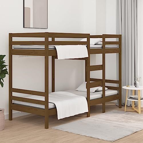 QJBSAVVA Etagenbett, Familienbett Schlafbett Tagesbett Doppelbett/Einzelbett Geeignet für Arbeitszimmer Schlafzimmer Wohnungen Jugendherberge Honigbraun 90x200 cm Massivholz Kiefer