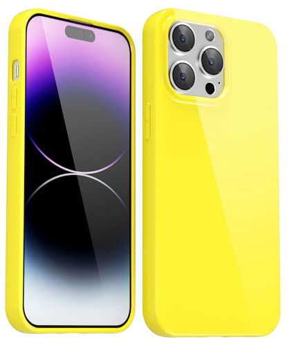 Svanove for iPhone 14 Pro Max Case Silicone, Glossy Soft Rubber Gel Jelly Cute Protective Plastic Simple Plain Phone Case Cover for Women Girl, Slim Thin Flexible Shockproof TPU, Yellow
