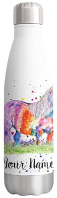 Vixar Shetland Pony Personalised Custom Bottle with your Text/name Watercolour Horse Farm Animals Bottle Double Wall Insulated Stainless Steel Sport Drinks 500ml