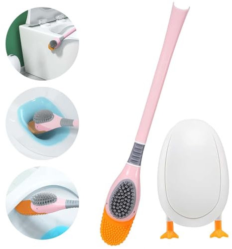 MUYAPAY 2 Pièces Brosse Toilettes WC Diving Duck, Brosse Nettoyage avec Support Set, Balayette WC avec Boîte Rangement, Balai Toilette WC, pour Salle, Bain, Cuisine, Camping-Car, Appartement (Rose)