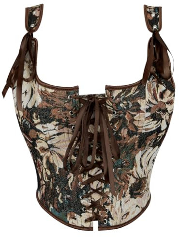 Kelvry Women's Renaissance Floral Corset Top Lace-up Vintage Medieval Overbust Bustier Cottagecore Vest Corsets Plus Size