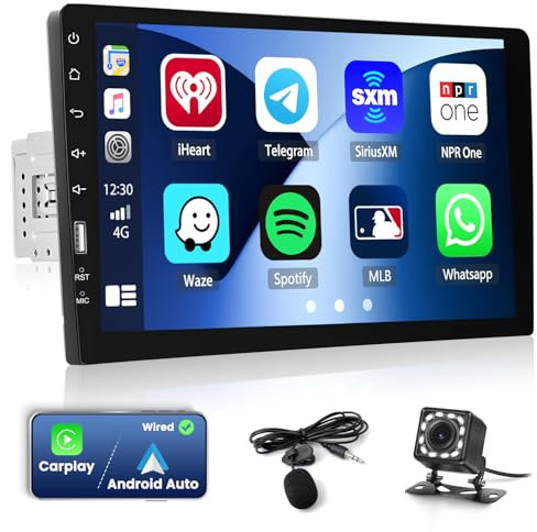 9 Inch Car Stereo Radio with Apple Carplay Android Auto Single Din Touch Screen Radio Multimedia MP5 Player Support FM/AM Bluetooth EQ Rear View Camera Steering Wheel Control 7 Button Lights