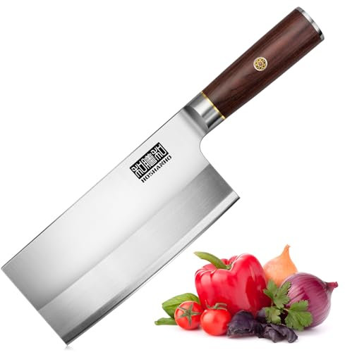 HOSHANHO Ultra Sharp Cleaver Knife 7 inch, Powder Steel and High Carbon Steel Chinese Cleaver Butcher Knife with Wooden Handle, Meat Cleaver for Home and Restaurant