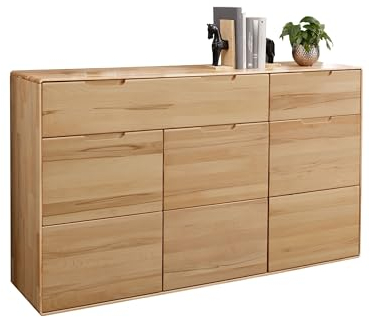 möbelando Sideboard >KM-0663< 3 Türen, 2 Schübe, Kernbuche massiv geölt - 149x91x40cm (BxHxT)