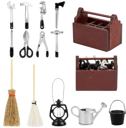 Accessoires Maison de Poupee, Décoration de Jardin Miniature1/12, 14 Pièces Accessoires de Lutin Miniatures, Seau Miniature, Mini Arrosoir, Lampe à Huile, Boîte à Micro-Outils