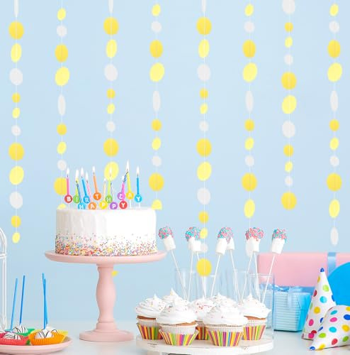 MIAHART 150 m runde Punkt-Girlande, Lavendel, Papiergirlande für Geburtstag, Braut, Hochzeit, Babyparty, Weihnachten, Valentinstag, lila Themenparty-Dekorationen (Gelbweiß)