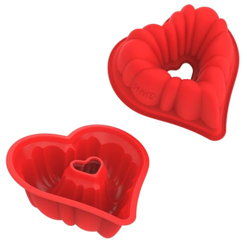 SILIVO Silikon Herz Backform, 2 Stück Herzbackform 20cm, Antihaft Kuchenform Herz 8 Zoll, Silikon Herzform Backform für Herzkuchen, Pudding