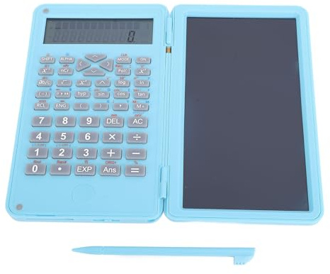 Wissenschaftlicher Taschenrechner mit Notizblock, 12 stelliger 2 Zeilen Großer Bildschirm, Mathe Rechner mit 6 LCD Schreibtablett & Stift,Faltbarer Taschenrechner für