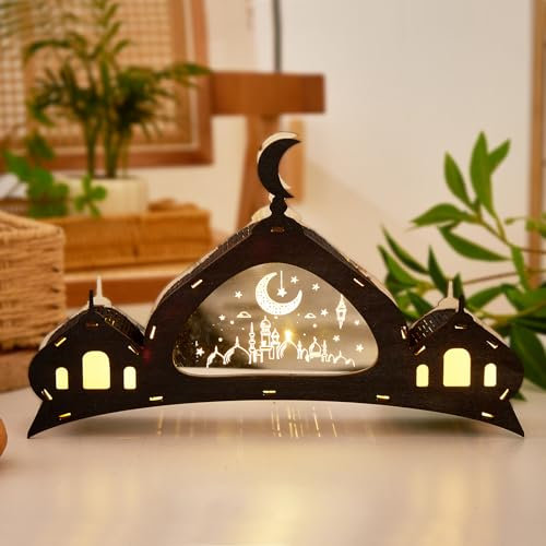 Bseical Ramadan Deko Lampe, Ramadan Dekoration Laterne, Ramazan Dekor Led Nachtlicht, Eid Mubarak Tischdekoration, Ramadan Tischdeko Laterne Deko, Eid Mubarak Hauptdekor Diy Geschenk (Schwarz)
