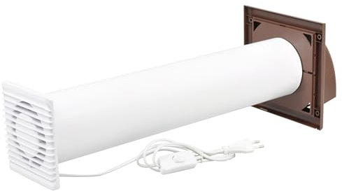SYSTERM Abluftset Ø 100 mm mit Ventilator, Lüftungsanlage und Außenlüftung Wetterschutzgitter. Kleiner, leiser Lüfter-Set, Lüftungsrohr Ø 100 mm für Wände bis 500 mm Dicke. (Braun)