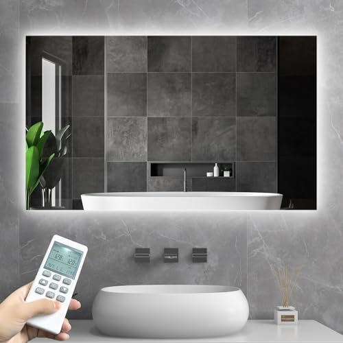 Infrarotheizung Spiegel mit Thermostat 580 Watt - Spiegelheizung Infrarot mit LED Beleuchtung Licht - Infrarot Wandheizung mit Fernbedienung Elektroheizung - Badspiegel 100x60 CM Badezimmerspiegel