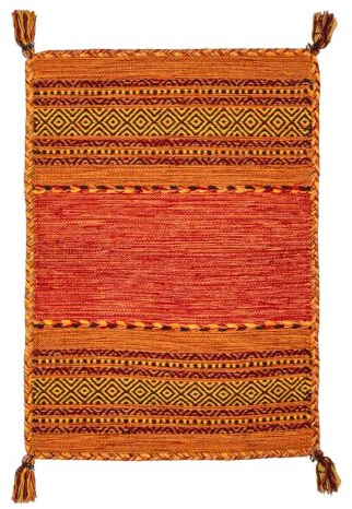 Pierre Tappeti Teppich ANTIQUE-KILIM orange handgewebt aus Baumwolle und Chenille 140 x 200 cm