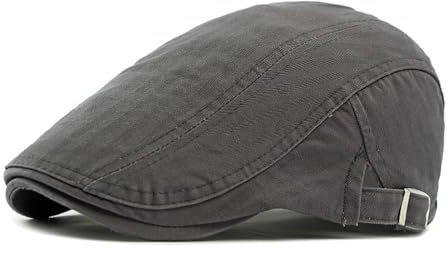 NLAND Herren Baumwolle Schirmmütze Einstellbar Flatcap Baskenmütze Gatsby Flatcap Unisex Barett Cap Driving Cabbie Jagd Flatcap Cap，Grau Einheitsgröße