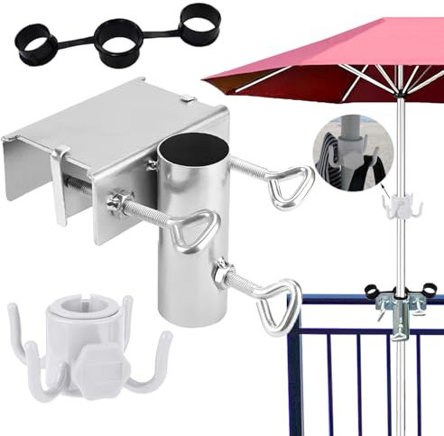 IUKUNNE Porta Ombrellone da Ringhiera, Morsetto da Giardino per Ombrelloni, Support Parasol Balcon Réglable, Supporto Ombrellone, Pied de Parasol Balcon, Supporto per ombrellone per Balcone e terrazz