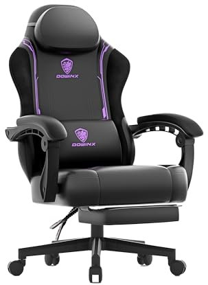 Dowinx Gaming Stuhl, Ergonomischer Gamer Sessel aus PU-Leder mit Lendenstütze, Massagefunktion und breiter Rückenlehne, Belastbar bis 150 kg, Lila