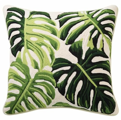 JUYIYUANFUZH KnüPfkissen Set Kissenbezug Teppich Stickerei Set Tropische Pflanze Monstera-Blatt A KnüPfset KnüPfbild FüR AnfäNger, Erwachsene, Kissen Zum SelberknüPfen 43 x 43 cm