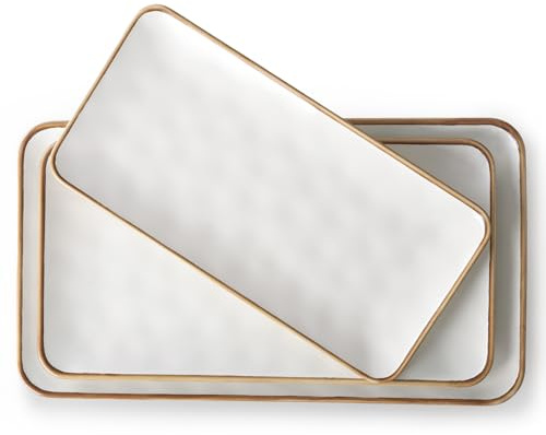 CULIVORA Ceramic Rectangle Serving Platter with Brown Rim: 15.6/14.1/12.6 Inch Large Serving Dishes for Entertaining Party, Turkey, Cheese, Sushi, Snack and Dessert, Microwave Dishwasher Safe