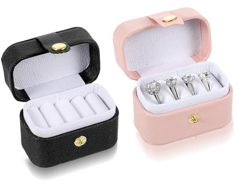 2Pack Travel Ring Case,Portable Secure Holder for Wedding/Engagement Rings