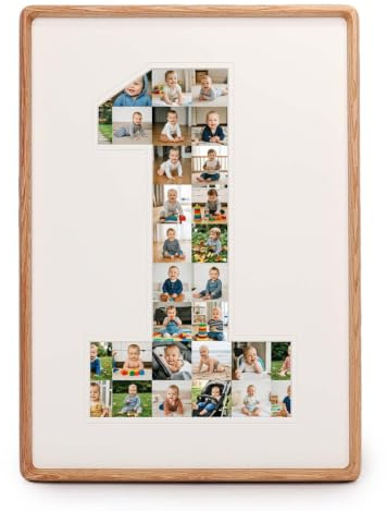 FFPMYF Cornice portafoto fai da te in legno massello per il 1° compleanno, coppia di cornici ricordi, collage fotografico, fatta a mano, idea regalo per bambini, regalo di anniversario per coppie