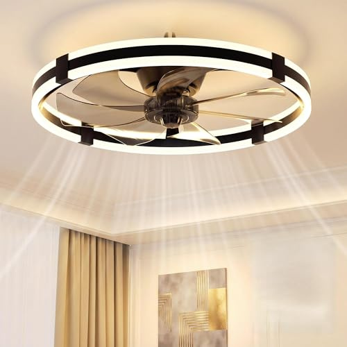 SUNKENET Ceiling Fan with Light with Remote, Ceiling Fan Light, 60cm Black | 6 Speeds Fan Lights Ceiling for Bedroom,Quiet Light Fan Ceiling,3000K-6500K Dimmable Smart Modern LED Ceiling Fan with Lights