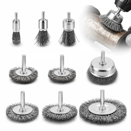 9 Pcs Wire Brush for Drill Brush Attachment, Wire Brushes for Cleaning | Steel Pen/Cup/Wheel Brushes Attachments with 1/4 Hex Shank for Rust Removal Cleaning Metal Wood Paint Stripper