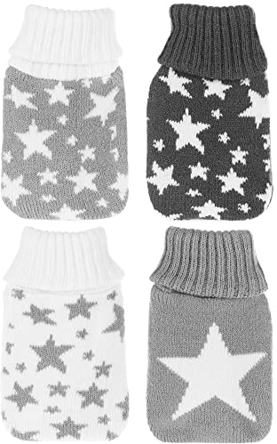 com-four® 4X Taschenwärmer im Rollkragen-Design - Handwärmer in gestrickter Tasche mit Stern-Motiv in modernen Farben (04 Stück - grau/weiß mit Sterne)
