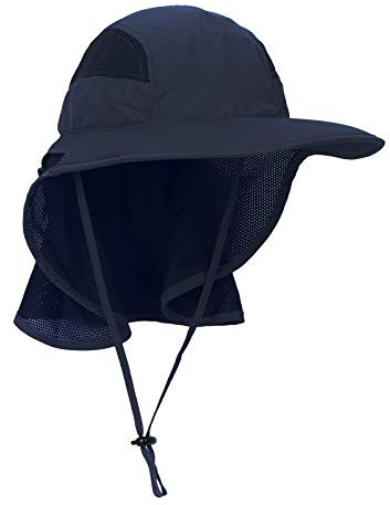 WANYING Unisex UV Schutz Sonnenhut mit Nackenschutz 12cm Großer Brim Outdoor Aktivitäten - für Kopfumfang 56-62cm Upgrade Stoffe Dunkelblau