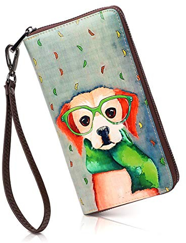APHISONUK Geldbörse Damen Leder Gross Damen Geldbeutel Große Kapazität Elegant Damen Portemonnaie Lang Damen Portmonee Leder mit Handyfach Cartoon Damen Geldbörse 684(1002)
