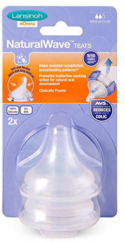 Lansinoh NaturalWave Baby Bottle Teats - 8 Pack - Anti-Colic Air Vent - BPA & BPS-Free - Clinically Proven to Reduce Nipple Confusion - Compatible with Lansinoh Bottles (8 Pack, Medium Flow)