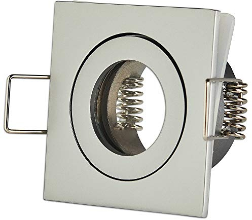 Einbaustrahler Rahmen Silber eckig IP-44 für Bad und Außen-Bereich - Einbaurahmen für GU11 MR11 Leuchtmittel 35mm - 40mm Bohrloch Badezimmer Einbau-Spot Strahler Einbauleuchte