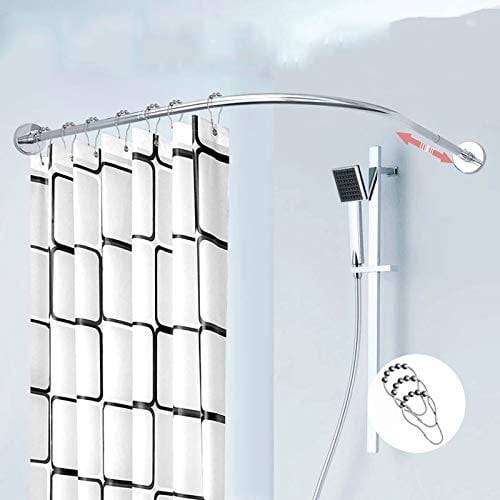 Asta a Tensione Tenda Doccia per Vasca da Bagno Angolare - Bastone Curvo a Pressione Tipo L, Circolare Regolabile in Acciaio Inossidabile 60-80x80-120cm