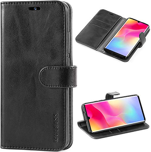 Mulbess Hülle für Xiaomi Mi Note 10 Lite Handyhülle, Flipcase mit Stand Funktion, TPU Stoßfeste, Etui Karten Schutzhülle, Vintage Schwarz