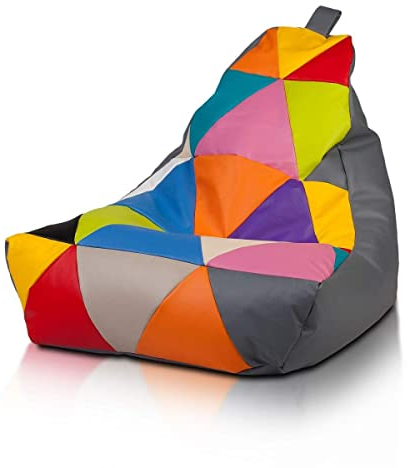Ecopuf - Keiko Patchwork Pouf Sessel Outdoor - Sitzsack Styroporkugeln - Wasserfester Stoffsack - Entspannungssessel - Wohnungseinrichtung - Sessel Größe M - 100x80x85cm, Grau E15