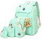 NANANA Kinder Schultaschen Set Polka Dot Leinwand Schulrucksäcke Rucksack mit Schultertasche und Bleistift-Tasche 5-teilig, 19x13x43 cm,Grün