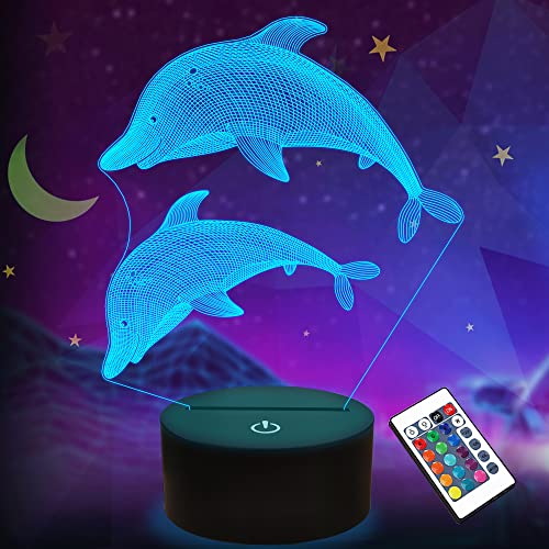 Lightzz Delfin Geschenke für Kinder Mädchen, 3D Lampe Ocean Dolphin LED Illusion Nachtlicht mit Fernbedienung 16 Farben ändern, Kinderzimmer Dekoration Kreativ Urlaub Geschenk Geburtstag Junge