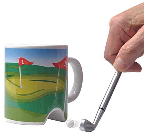 Novelty Golf Mug Gift For Men Unique - Funny Coffee Mug With Pen And Mini Golf Ball - Cool Coffee Mugs For Men Great Ice Breaker At Your Desk