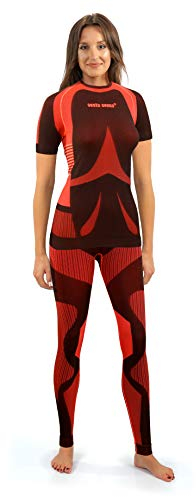 sesto senso Damen Funktionsunterwäsche Set Kurzarm Shirt Lange Unterhose Sportunterwäsche M Rosa Rot Coral